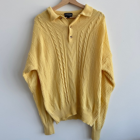 Vintage‎ Lands’ End Men’s 100% Wool Quarter Button Sweater - Large - Picture 1 of 5